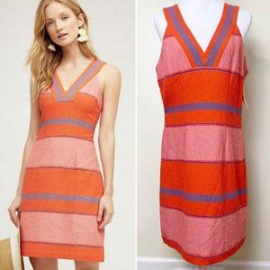 Anthropogie HD In Paris Orange Blue Textured Sheath Dress Womens 2 Sleeveless